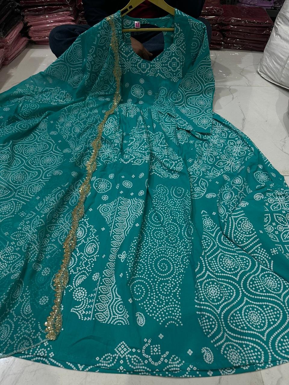 Bhandani Cotton Anarkali Kurti Pant Set with Dupatta